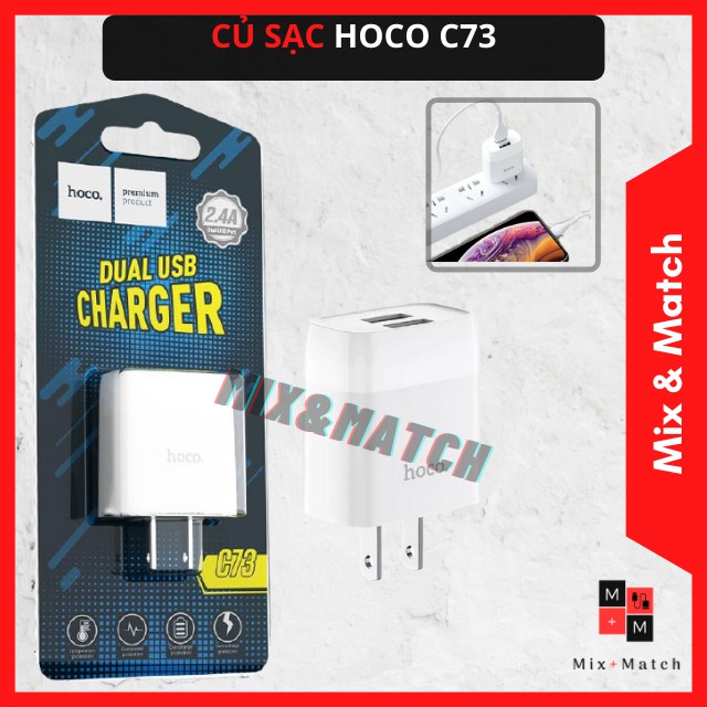 Củ Sạc Nhanh 2 Cổng cho Iphone/Android 2.4A - Hoco C73