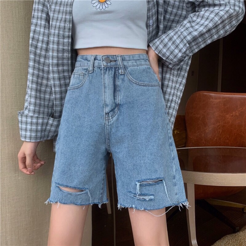 [Bigsize 60-90kg] Quần Jeans Ngố Nữ Ống Rộng - Quần Bò Jean Đùi Ống Rộng Phong Cách Hàn Quốc