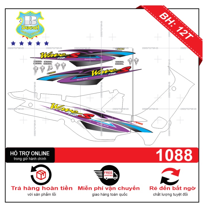 ( Quí khách vui lòng mang ra tiệm cho thợ dán ) Tem wave nhỏ đời đầu trắng 1