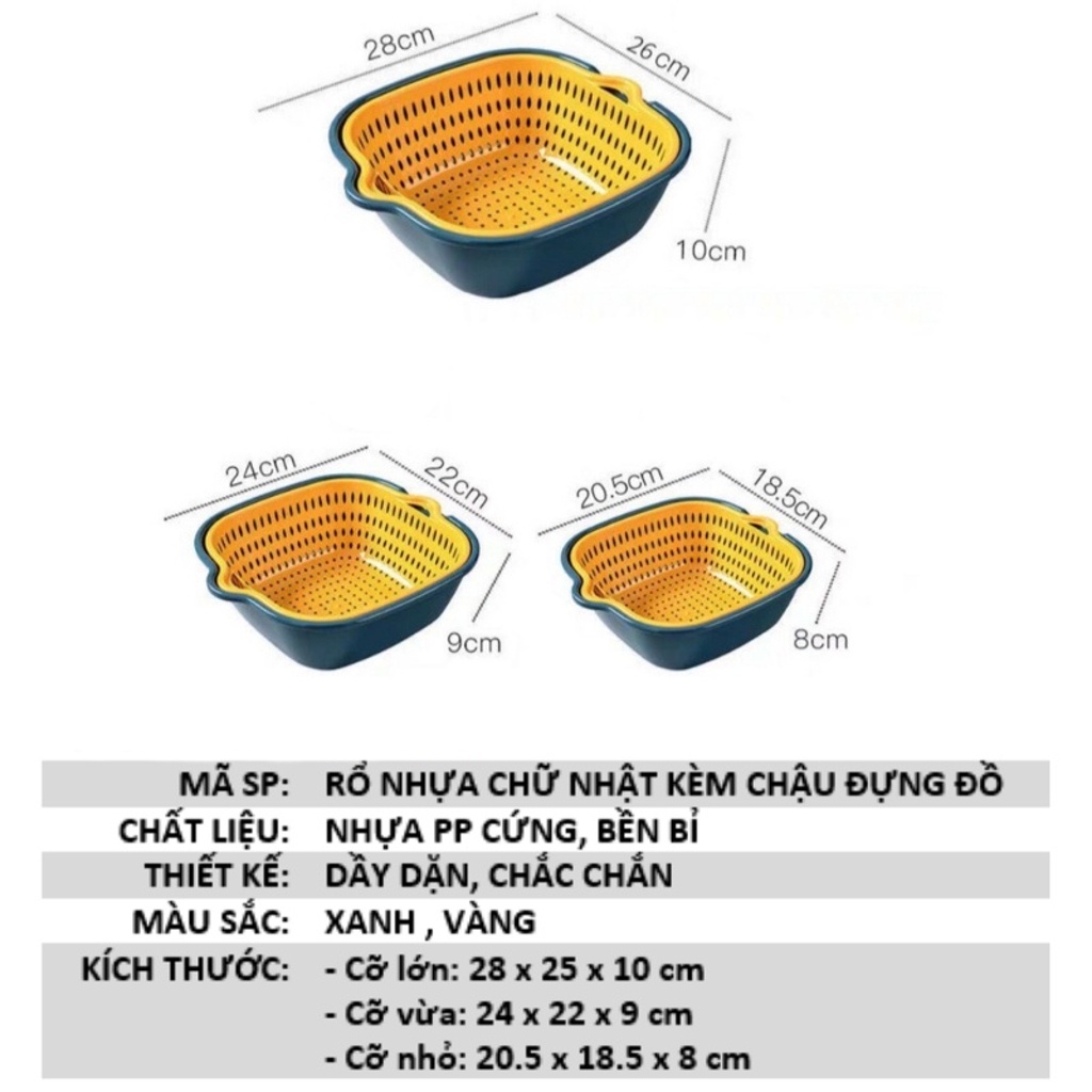 Rổ nhựa chữ nhật, bộ rổ nhựa đựng trái cây GiaDungDrb