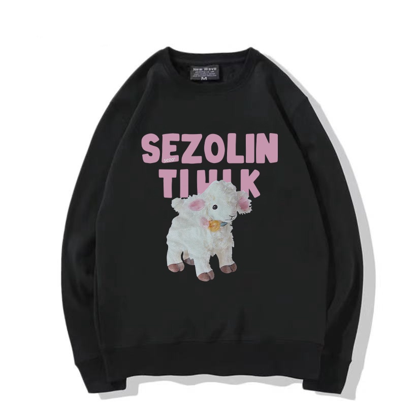 Áo hoodie SELVZE tay dài dáng rộng không có nón in họa tiết phong cách Mỹ cho nữ