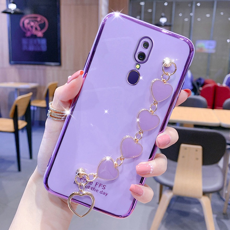 Ốp Điện Thoại Gắn Dây Đeo Trái Tim OPPO A5S A3S A12 A15 A54 F9 F11 Pro A9 A5 2020 A92 A52 A53 A94 A16 A12E Reno 2 3 4 5