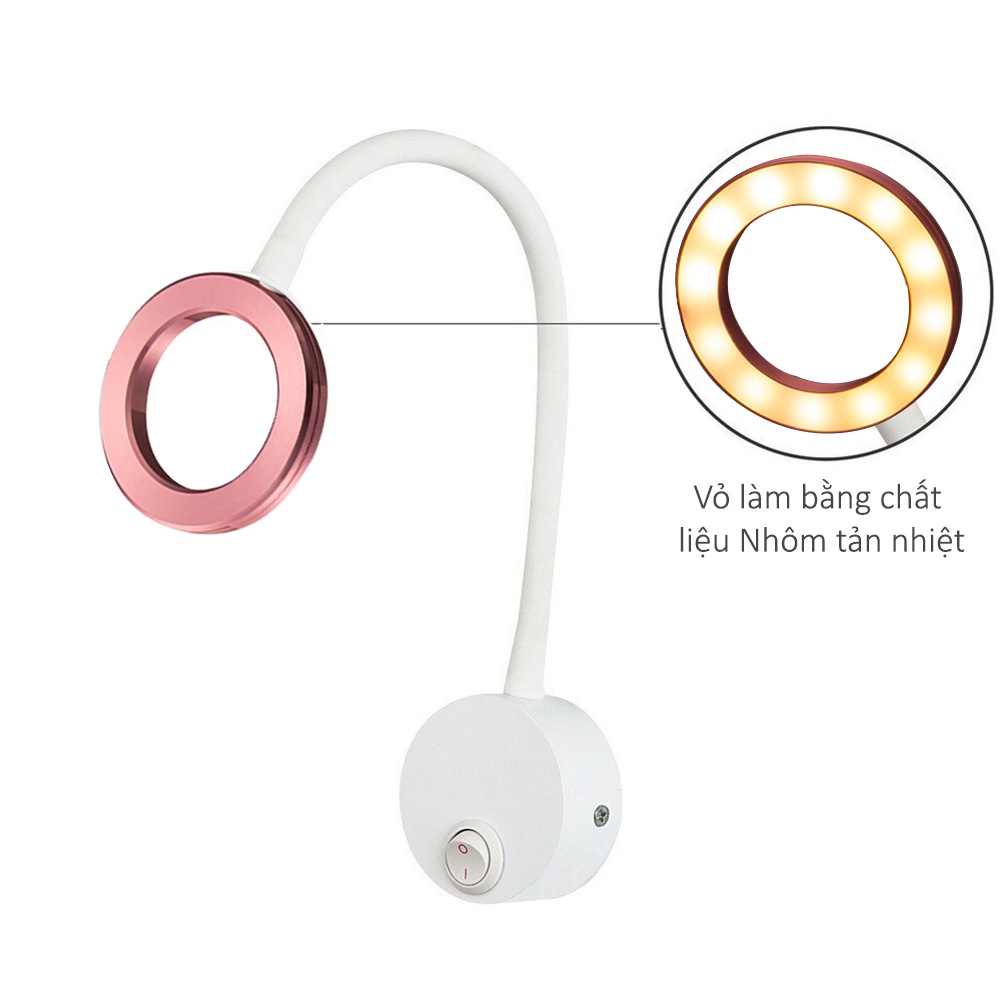 Đèn rọi Led gắn tường đầu giường 3W, Ánh sáng đọc sách, học tập và làm việc