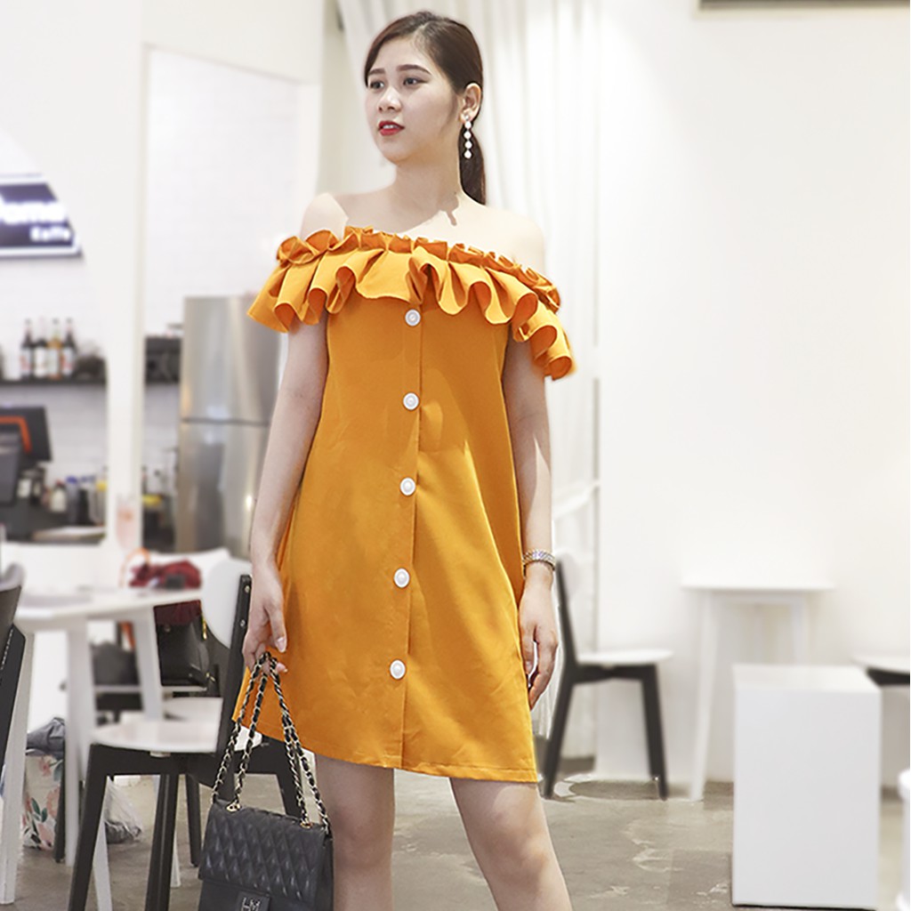 Đầm váy nữ trễ vai, dáng suông, dự tiệc, dạo phố sang chảnh quyến rũ RD036