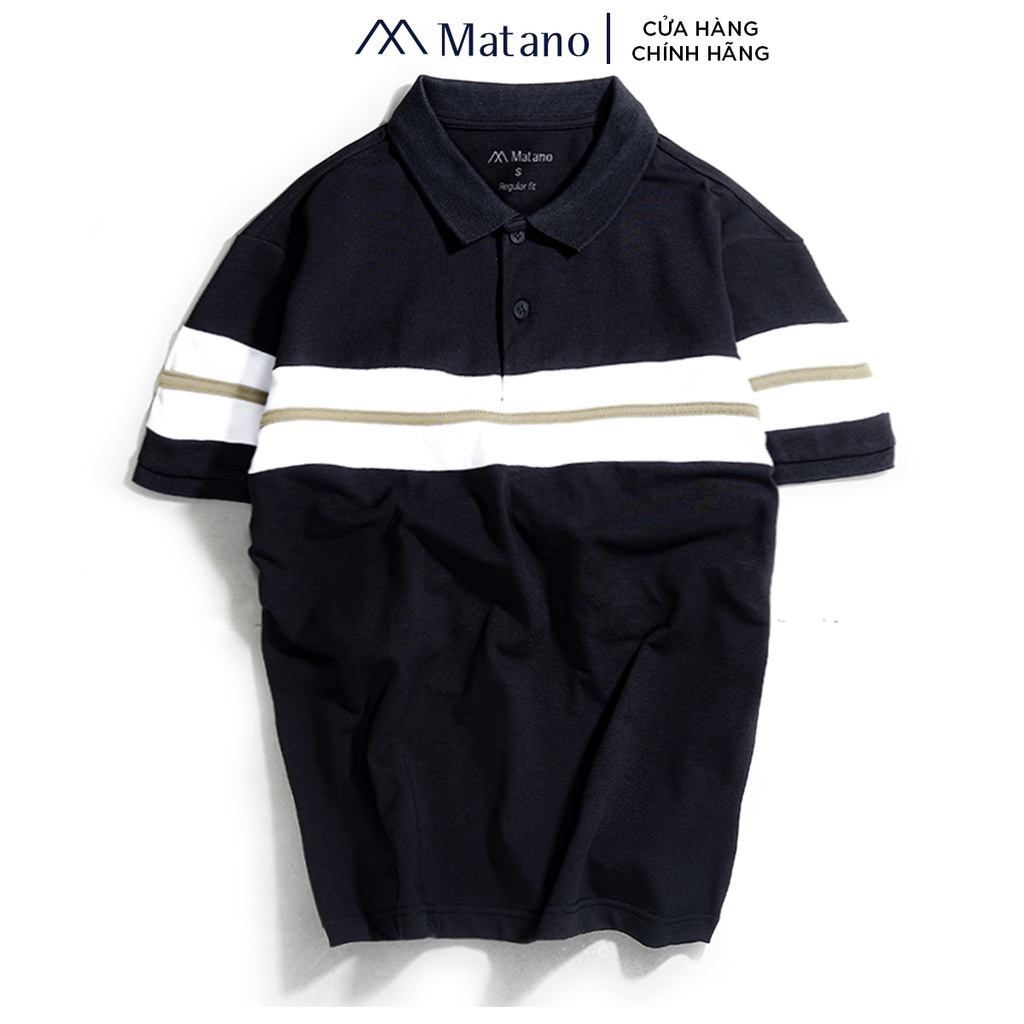 Áo thun polo nam có cổ đẹp MATANO 024 - Áo phông polo nam cổ trụ bẻ, vải cá sấu cotton hàng hiệu phối màu kẻ ngang đẹp