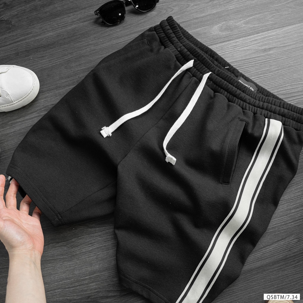 Quần short lửng nam chất liệu nỉ mịn, thân phối sọc cá tính 8659