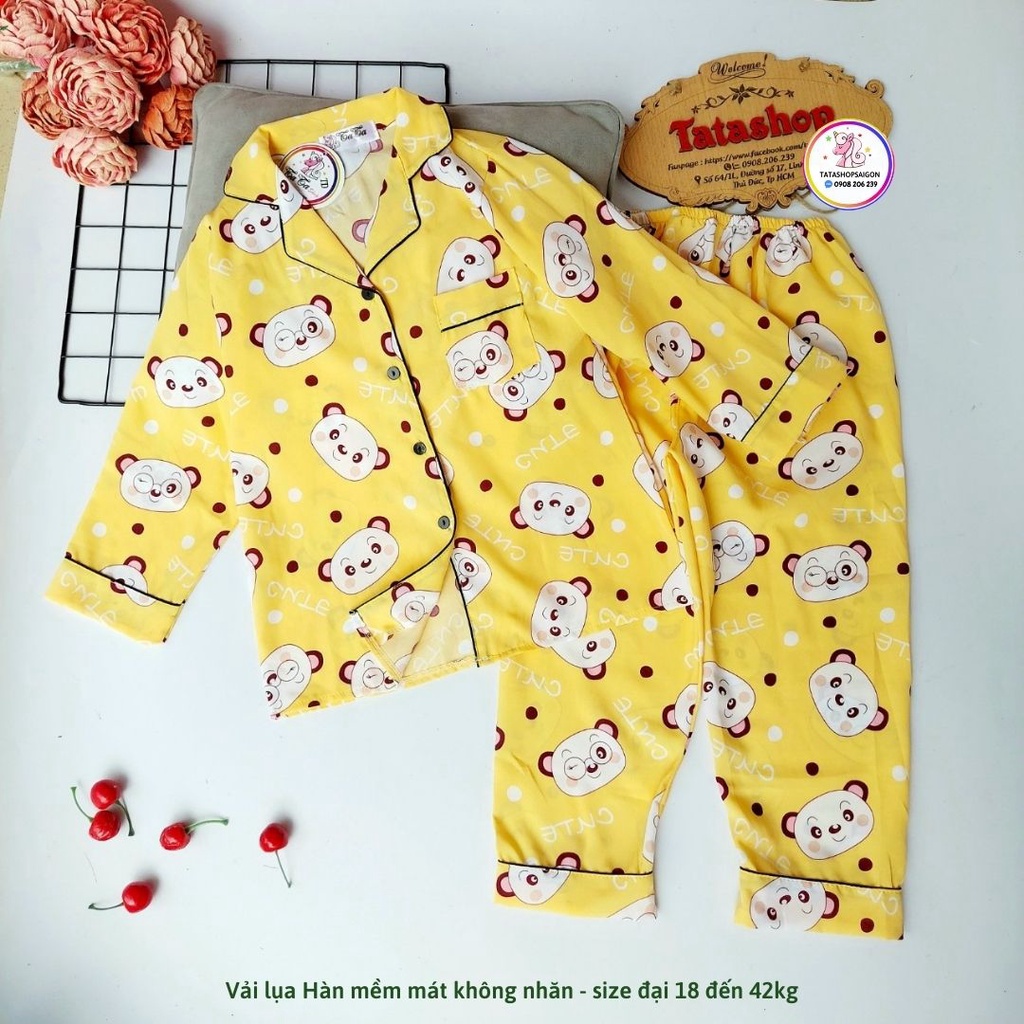 [16 40KG] Bộ pijama tay dài cho bé trai bé gái chất lụa hàn cao cấp size đại - bộ quần áo thu đông cho bé 089