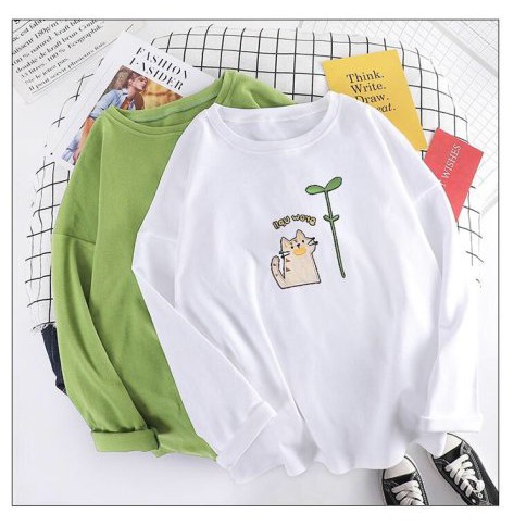 áo thun nữ tay dài form rộng in hình dễ thương M407