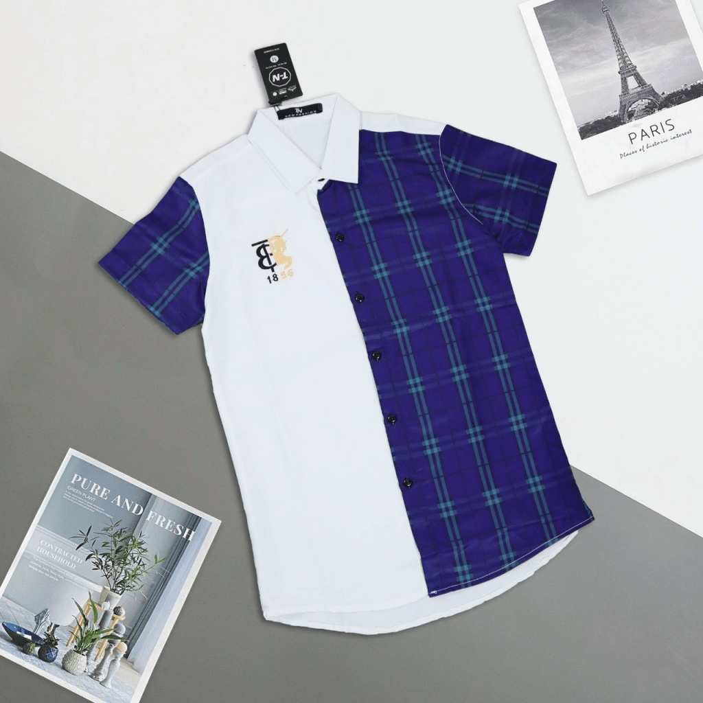 Áo sơ mi nam phối nửa sọc thêu logo phong cách bảnh bao sang trọng đẳng cấp [NEW UNISEX]