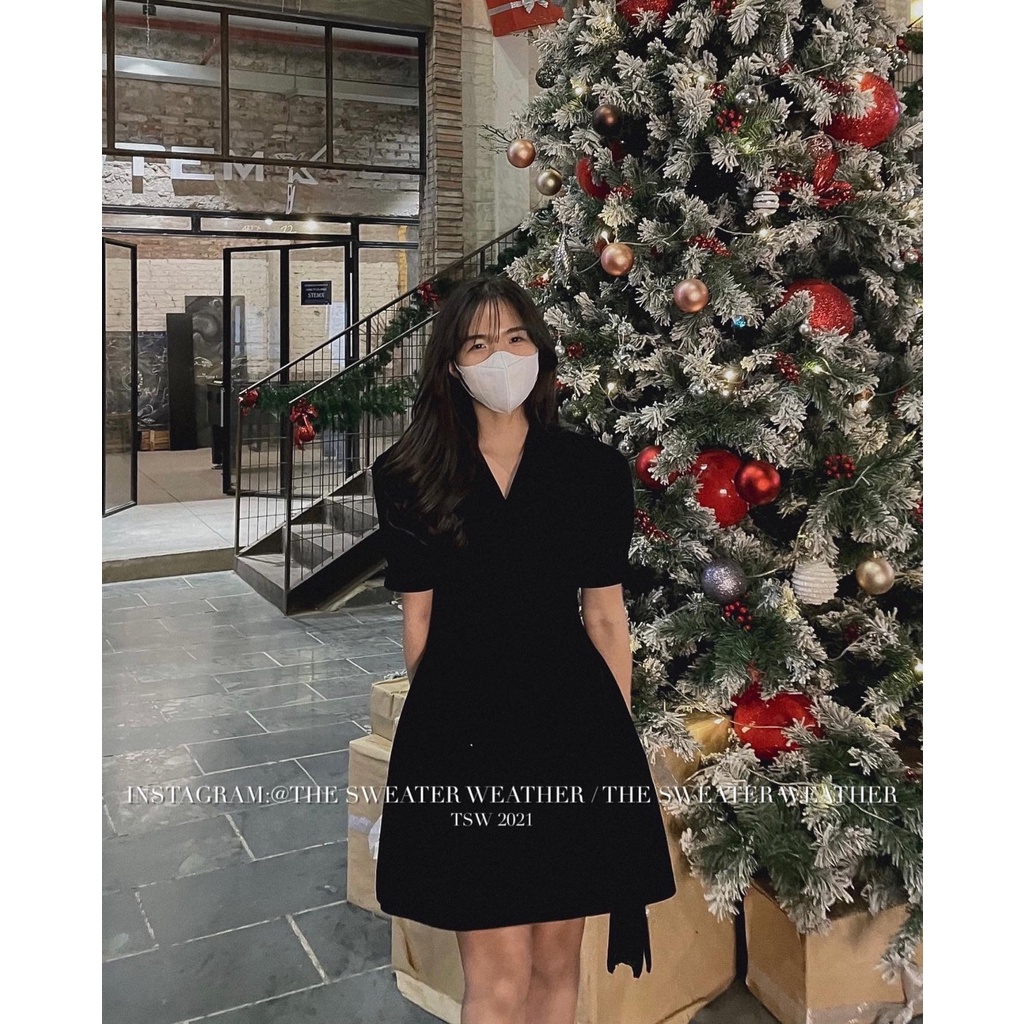 (Ảnh thật) Váy nhung dáng xoè cổ V tay bồng the.sweaterweather TSW | BigBuy360 - bigbuy360.vn