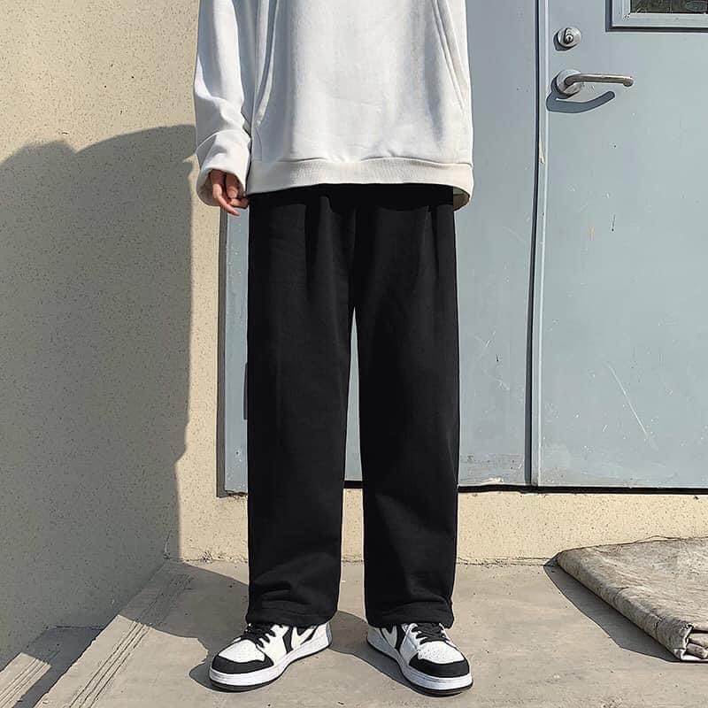 Quần Thun Ống Rộng Nam Màu Đen Và Xám Phong Cách Trẻ Trung Năng Động unisex , ulzzang Big Size