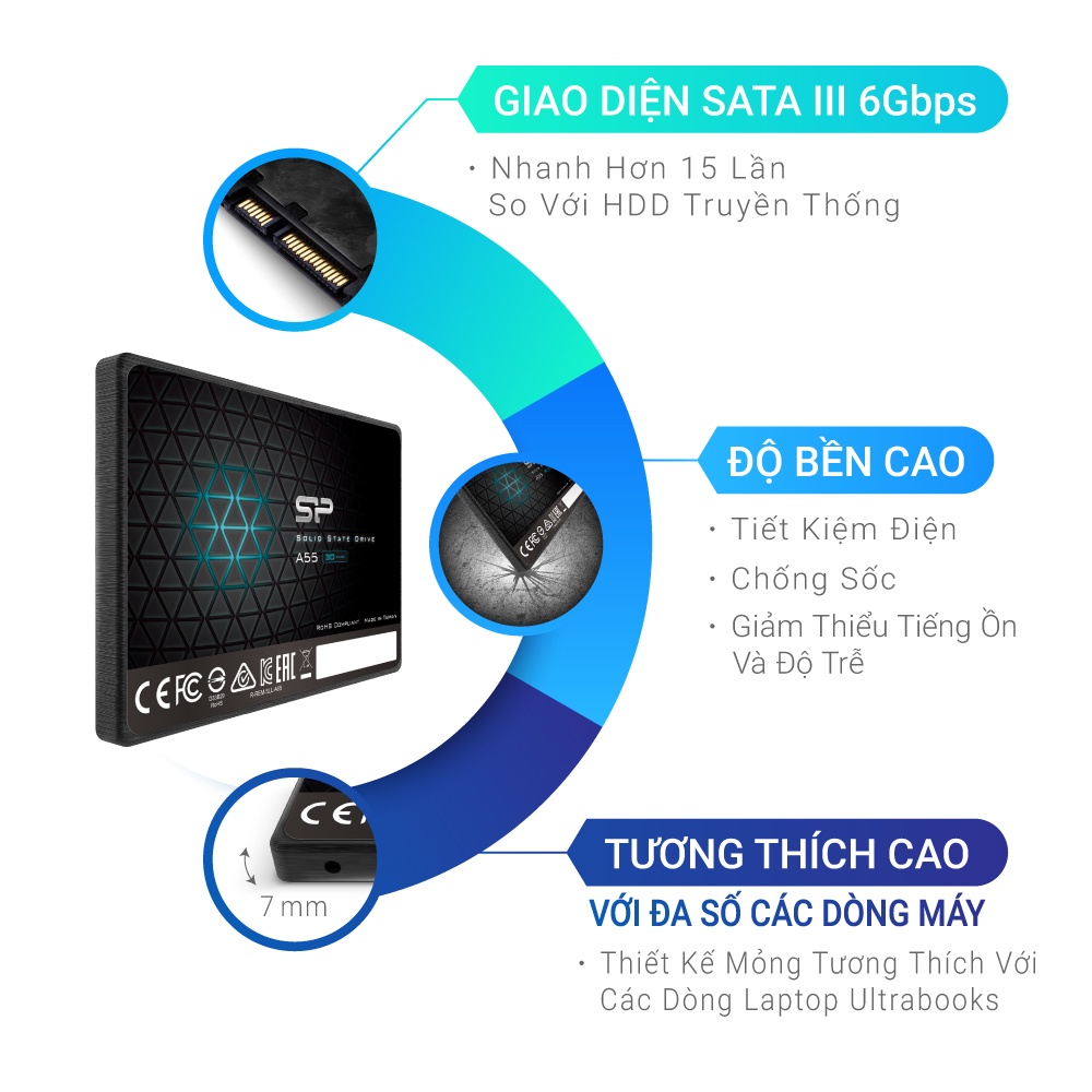 Ổ cứng SSD Silicon Power 1TB 2TB SATA 3 2.5&quot; A55 | Bảo hành 36 Tháng
