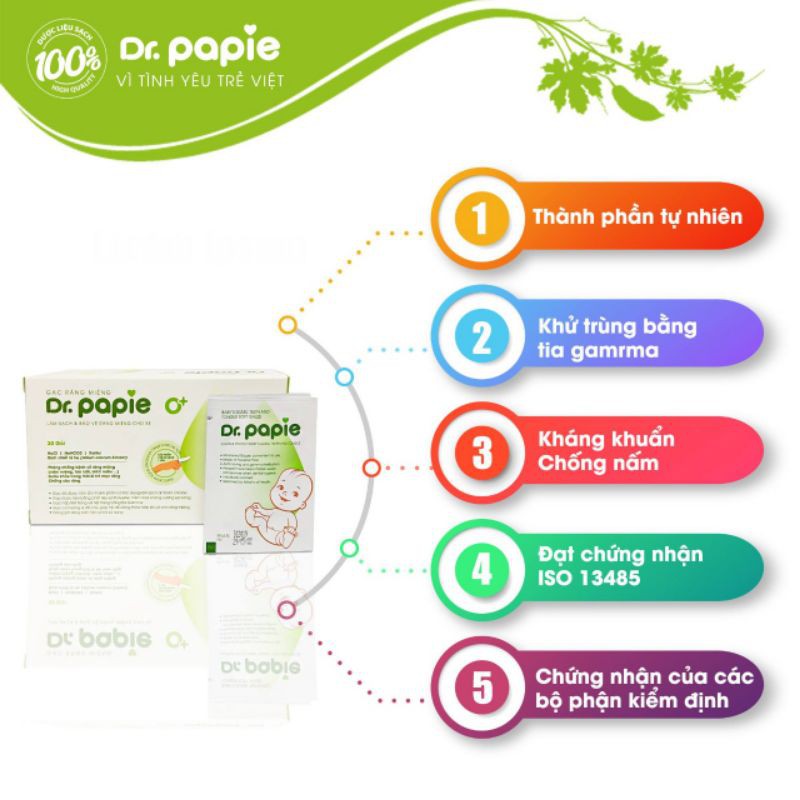 Gạc rơ lưỡi DR.PAPIE cho bé hộp 30 miếng