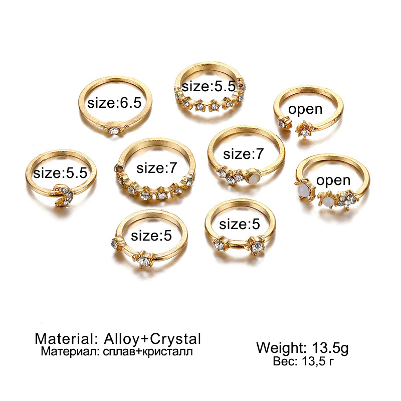 Set 9 nhẫn hợp kim đính đá phong cách cổ điển