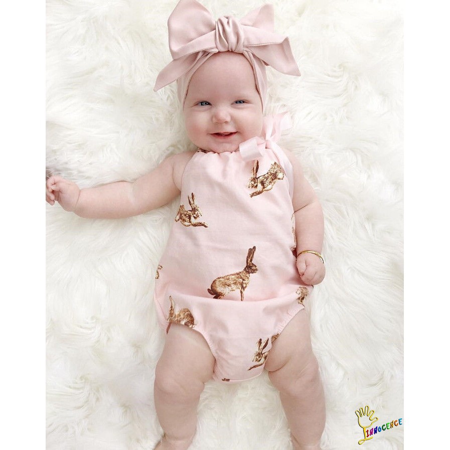 ❤XZQ-Newborn Toddler Baby Girls Clothes Pink Rabbit Romper Bodysuit Outfits Headband 0-18Months