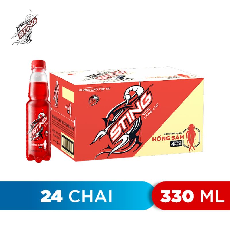 Thùng 24 chai nước tăng lực Sting đỏ dâu 330ml