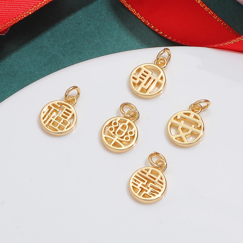 hạt charm Mặt Dây Chuyền 14K Hình Fu Bằng Đồng Mạ Vàng Dễ Thương diy