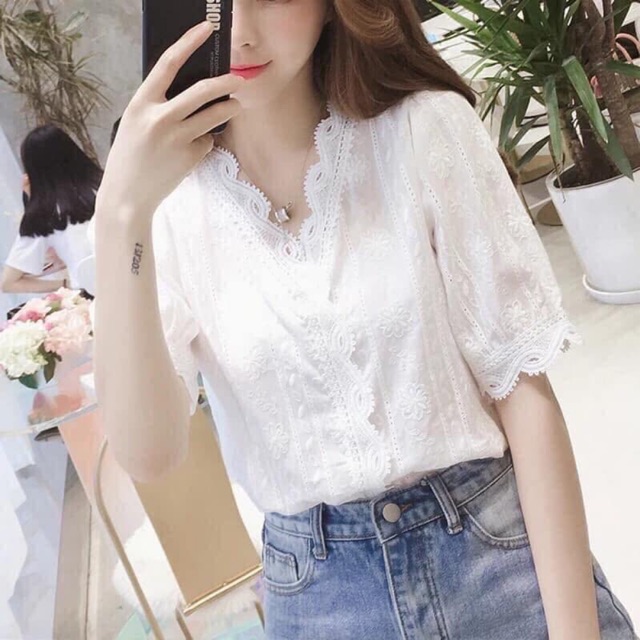 ÁO SƠ MI REN NGẮN TAY