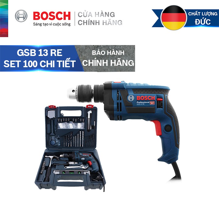 Máy khoan động lực Bosch GSB 13 RE SET 100 chi tiết