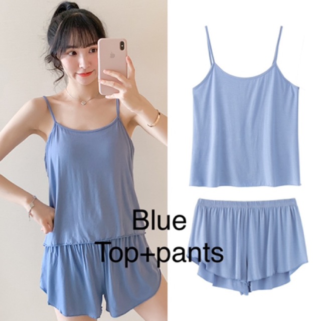 Bộ đồ ngủ thông thường hai mảnh mùa hè phiên bản Hàn Quốc mới bộ đồ ngủ màu trơn quần áo mặc ở nhà cho bé gái