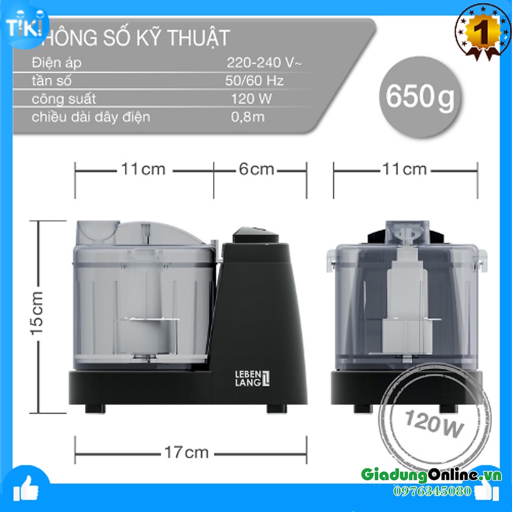 Máy Xay Đa Năng Mini LEBENLANG BLU5239 Xay Thịt, Hành, Tỏi, Ớt, Rau Củ 350ml Bảo Hành 2 Năm