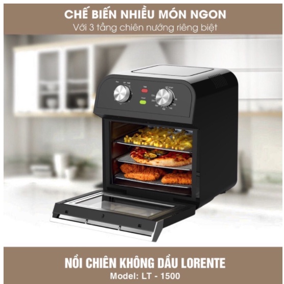 Nồi chiên Không dầu kiêm Lò nướng đa năng 15L, Lorente LT1500 - Hàng Chính hãng, Bảo hành 12 tháng