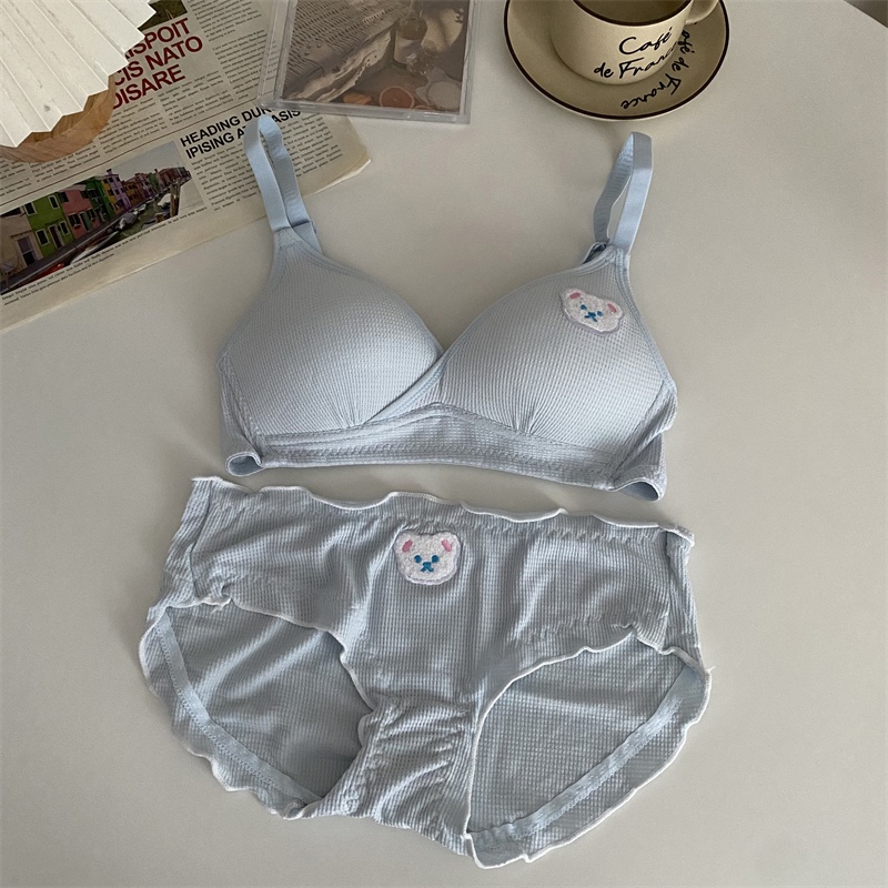 Set Áo lót vải cotton Thêu Hình Gấu + Quần Lót Thời Trang Nữ | BigBuy360 - bigbuy360.vn