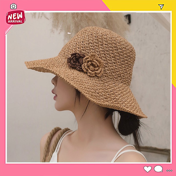 Mũ nón cói lưới đính hoa đôi đi biển du lịch dã ngoại có thể gấp lại style Hàn Quốc hot nhất hè 2021