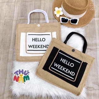 Túi Cói Đi Du Lịch Hello Weekend Sang Chảnh