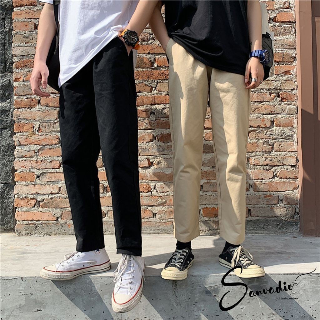 Quần baggy kaki nam SANVADIO hàn quốc Ống Suông Unisex - Kiểu quần kaki đen và be QD05 - Hàng nhập khẩu
