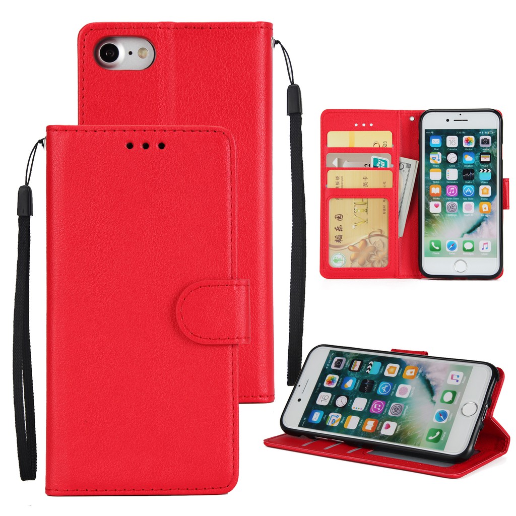 Bao da điện thoại thiết kế trơn kiêm ví tiền tiện dụng cho iPhone 7/8 | BigBuy360 - bigbuy360.vn