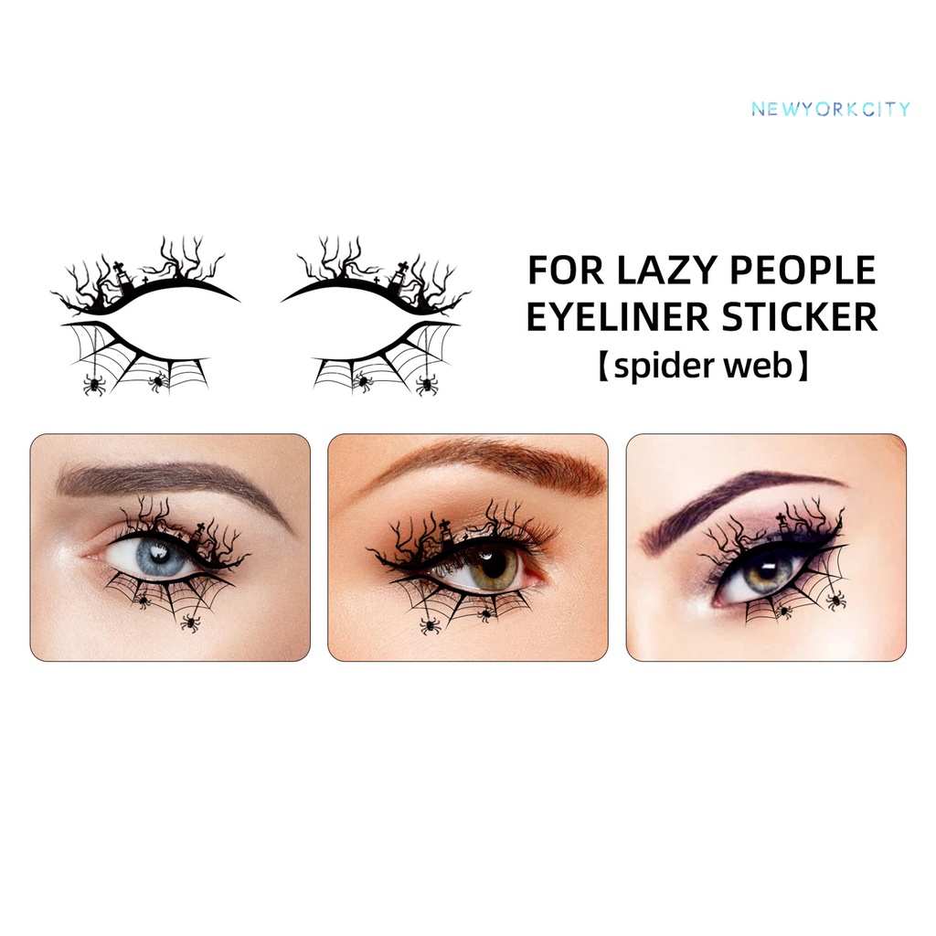 4 Miếng Dán Kẻ Mắt Màu Đen Hình Mạng Nhện Độc Đáo