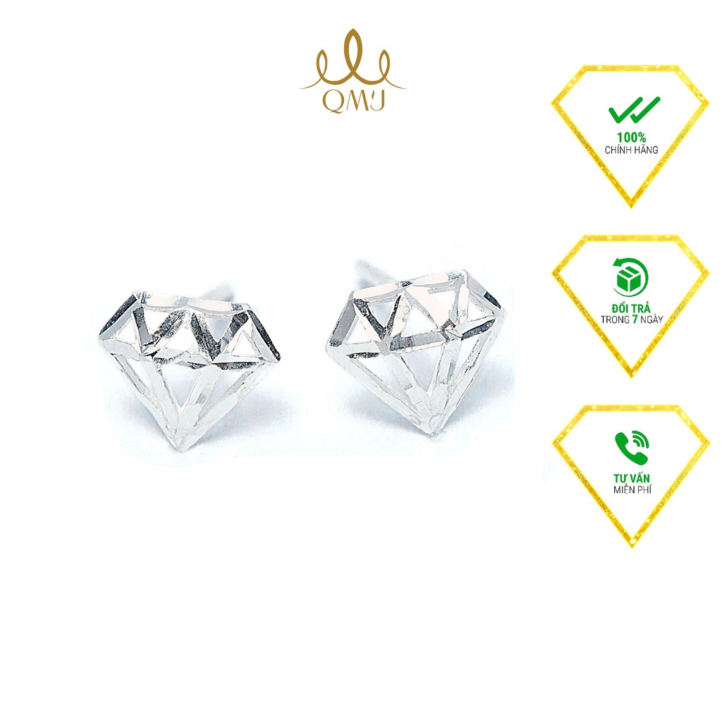 Bông tai QMJ Kim cương 3D bạc 925 lung linh - Q058