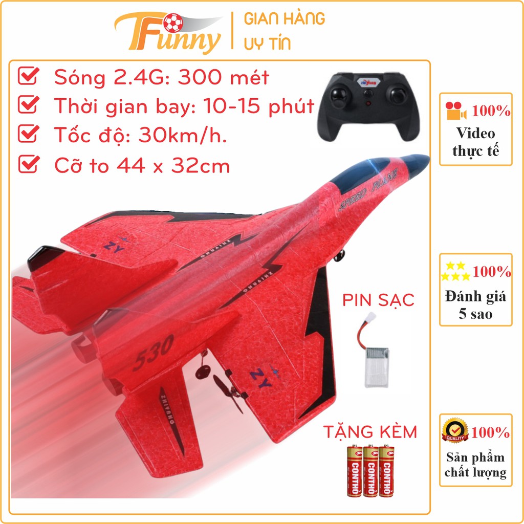 Máy Bay Phản Lực Chiến Đấu Điều Khiển Từ Xa To 44cm Mig 530 Cao Cấp, T Funny, Xốp EPP Chống Va Đập, Khoảng Cách Bay 300m