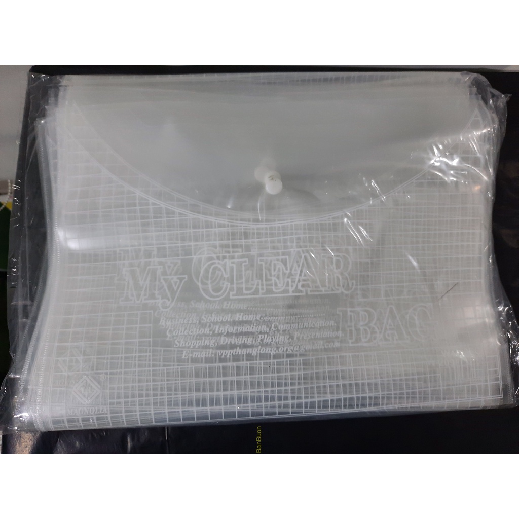 Combo 100 Túi Clear Bag Khổ A4 mã 17580 Có Khuy Bấm siêu bền màu trắng HBB