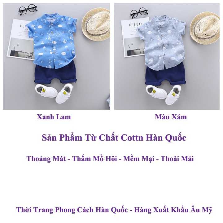 Bộ quần áo sơ mi bé trai HUQIQI cho bé từ 1 đến 8 tuổi chất cotton hàn quốc hàng xuất khẩu âu mỹ