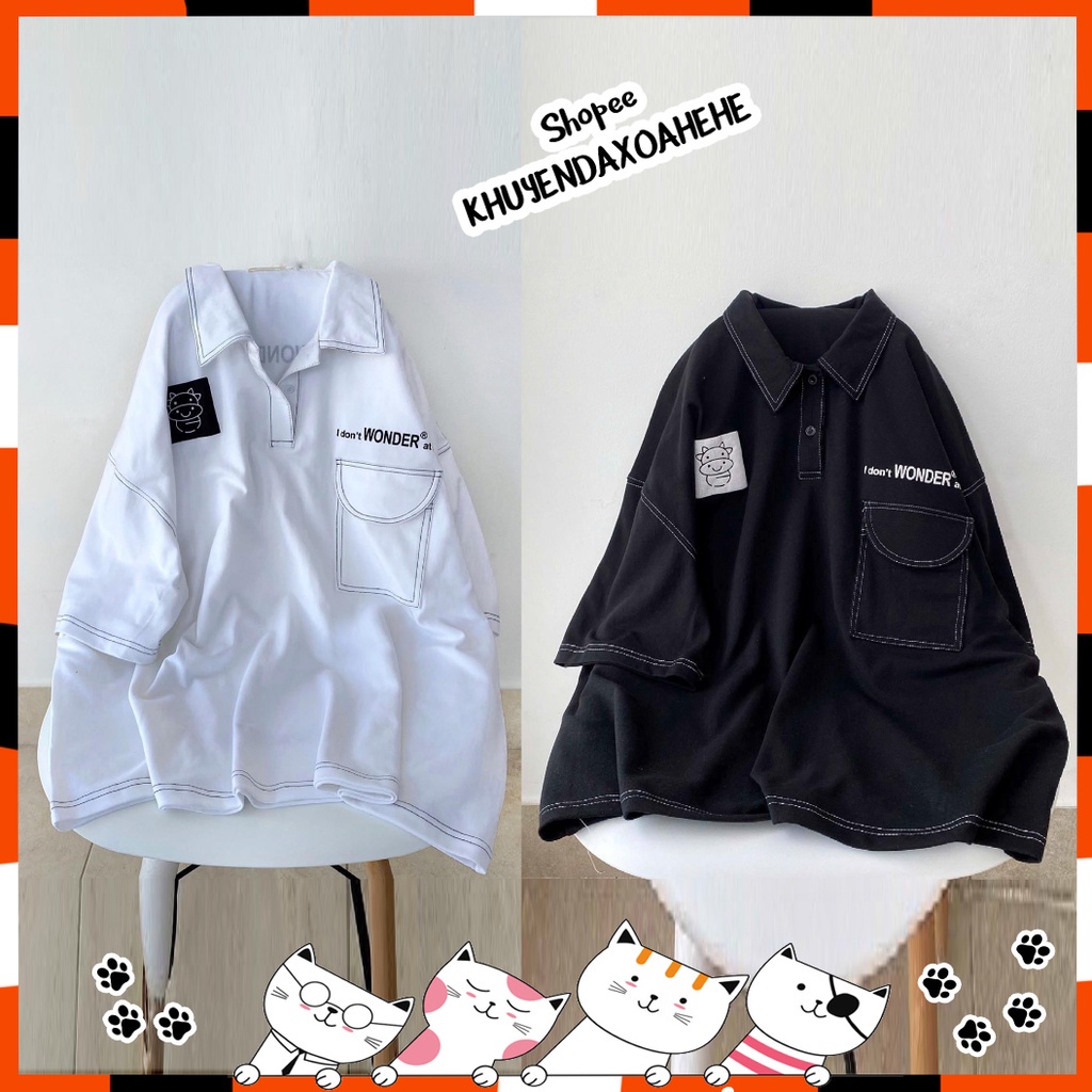 (có ảnh thật) A001 Áo thun có cổ Polo Ulzzang freesize, áo phông cổ bẻ tay lỡ Unisex cực hot hit