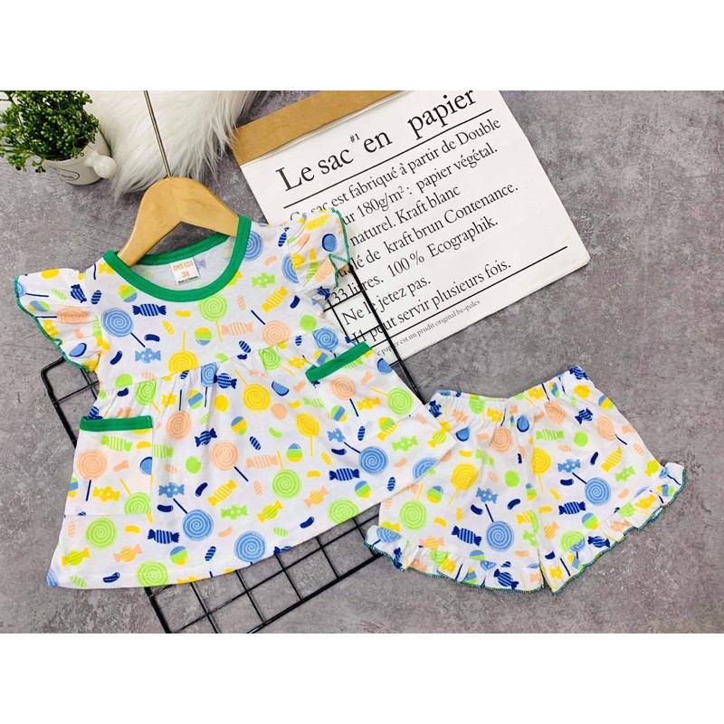 Bộ bánh bèo tay cánh tiên thun cotton quần xòe cho bé gái - Bộ bé gái