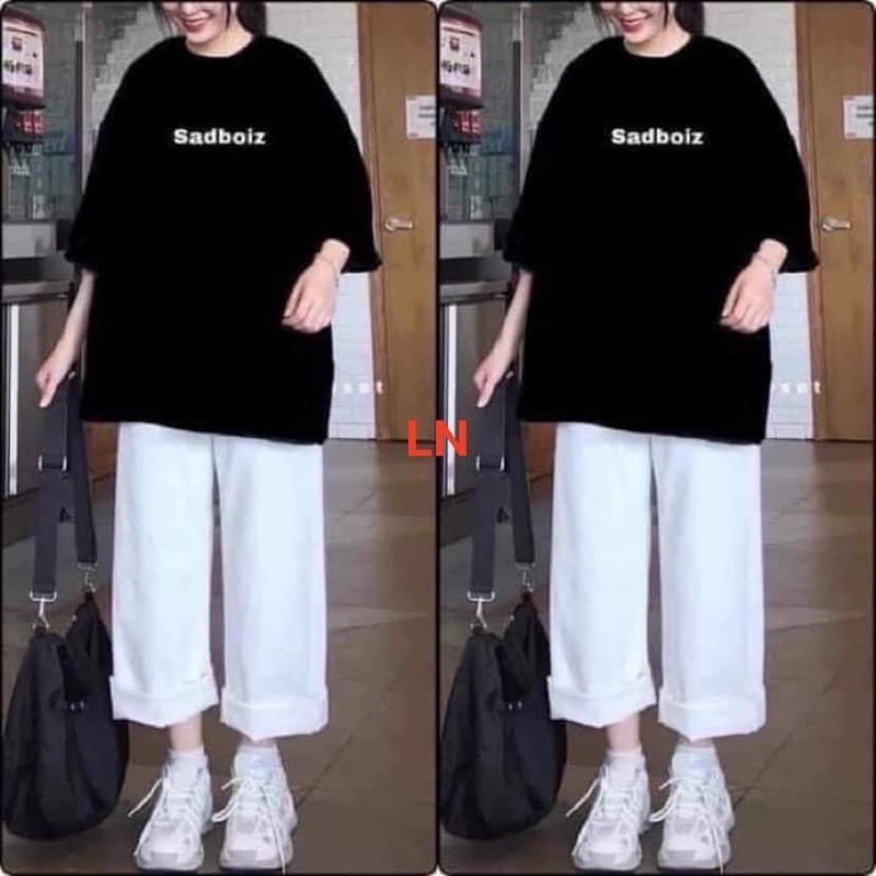 Sét áo chữ nhỏ Sadboi + quần kaki trắng