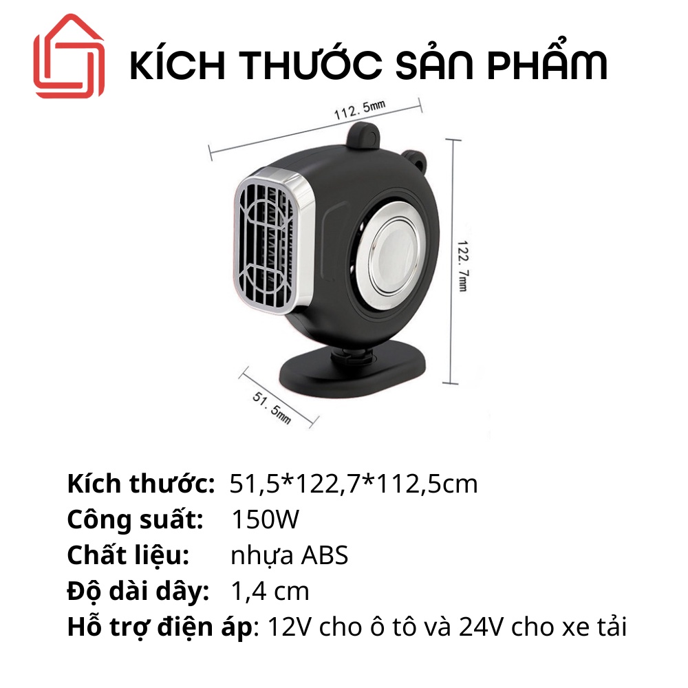 Quạt sưởi mini 12V/24V xoay 360 độ cho ô tô, Quạt sưởi xua tan sương mù đảm bảo an toàn khi lái xe