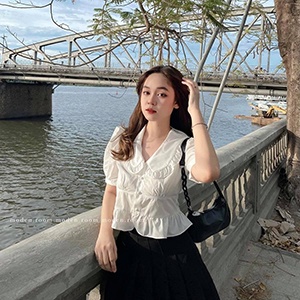 Áo Sơ Mi Suông Nhẹ Cổ Tròn LOVELY (TRẮNG), Áo sơmi thiết kế kiểu phong cách nhẹ nhàng TN1363