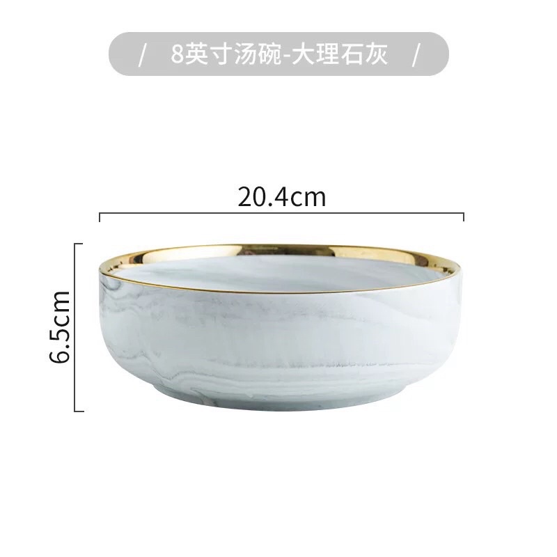 Bộ bát đĩa sứ viền vàng Bắc Âu-Bộ tô dĩa đẹp Decor Bếp