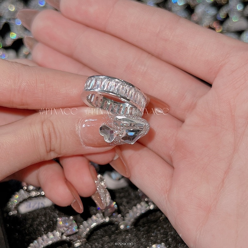 Set 2 nhẫn xi bạch kim full đá paguet, bộ nhẫn 2 chiếc đính soàn cao cấp .PTNACC.