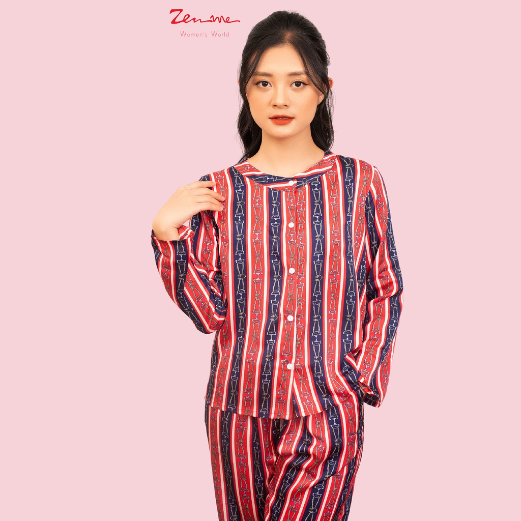 Đồ Bộ Nữ Cổ Tàu Họa Tiết Thổ Cẩm Lạ Mắt Chất Liệu Lụa Satin Cao Cấp PJD1221, Zen Me Women's World