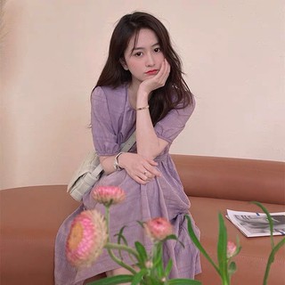 (ORDER) Váy/đầm cộc tay màu tím nhẹ nhàng xòe dài đơn giản tiểu thư kiểu Pháp (MẪU _MỚI_2020)