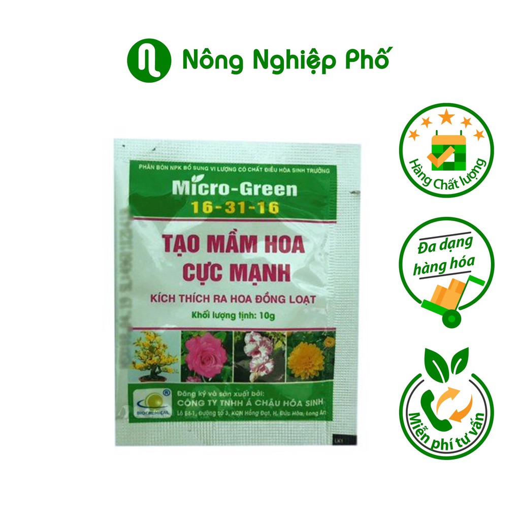 Phân Bón Đa Vi Lượng Micro Green 16-31-16 Giúp Tạo Mầm Hoa Cực Mạnh, Thúc Đẩy Ra Hoa Đồng Loạt Gói 10 Gram