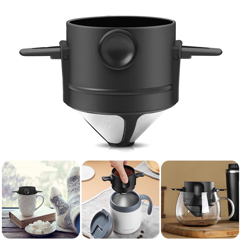 Bộ lọc cà phê bằng thép không gỉ di động, thích hợp cho đường kính bên trong cốc từ 76-110 MM