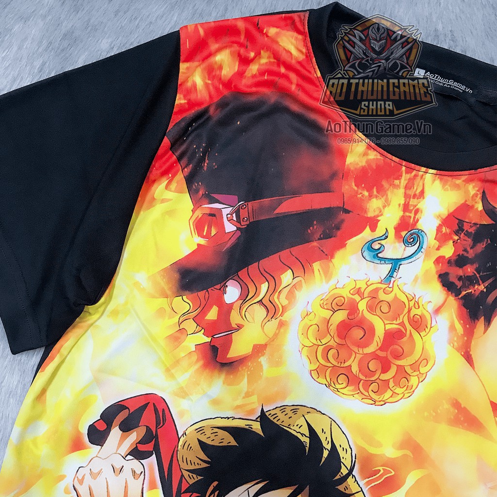 ☘️ Áo One Piece Luffy Ace Sabo 3AE v2 mới nhất (3D Đen) áo đảo hải tặc Anime Manga ☘️ (Shop AoThunGameVn)