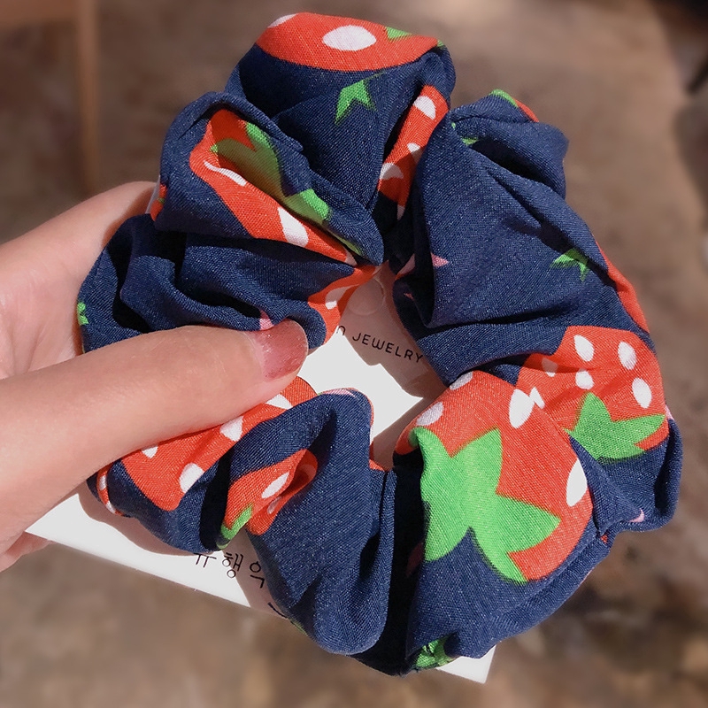 Dây buộc tóc co giãn in họa tiết quả dâu/quả dứa đáng yêu cho nữ