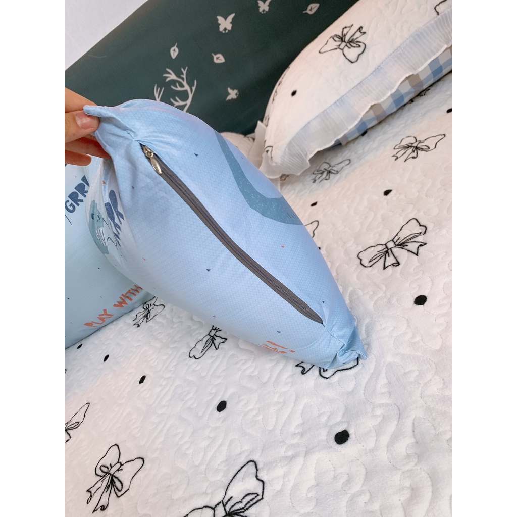 Gối trẻ em nhập khẩu cao cấp 100% cotton bông hạt kháng khuẩn Khủng long đáng yêu vui nhộn - Có khóa kéo